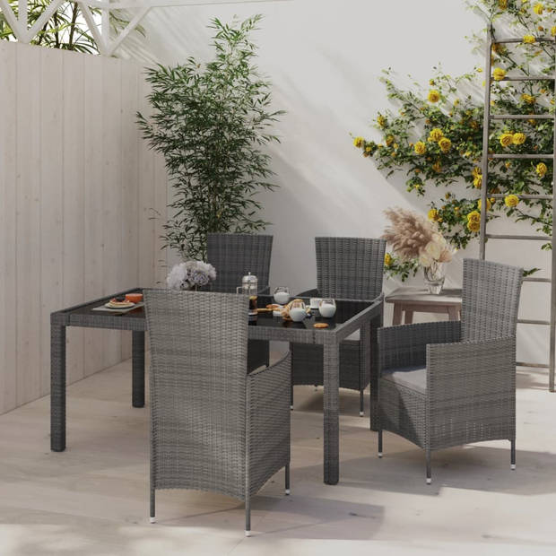 The Living Store Tuinset - PE-rattan - Gepoedercoat staal - Grijs/Zwart - 150 x 90 x 75 cm - Inclusief 1 tafel - 4