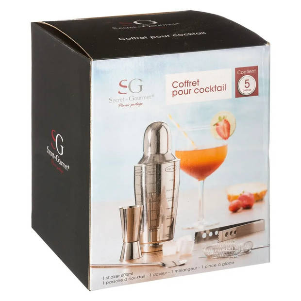 Cocktailshaker 600 ml RVS 5-delige set - Cocktailshakers