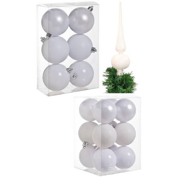 Kerstversiering set kerstballen met piek wit 6 - 8 cm - pakket van 37x stuks - Kerstbal
