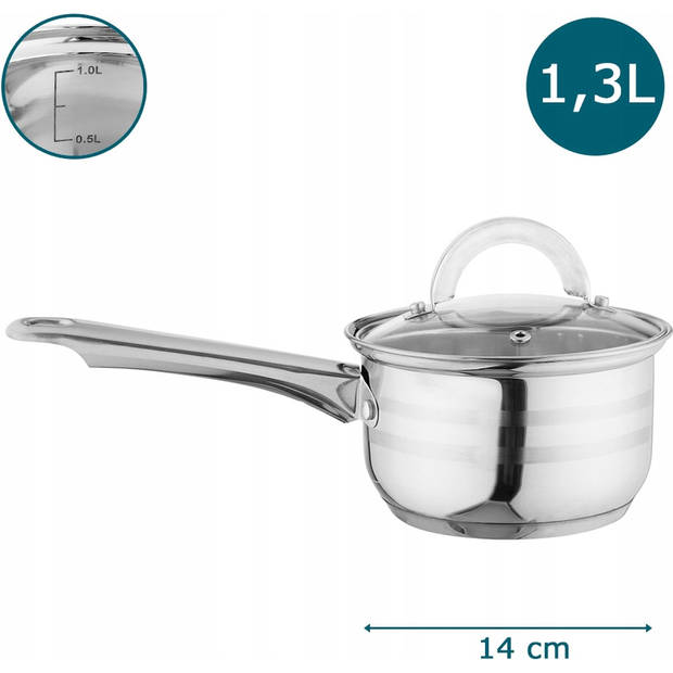 Altom Design Paolo 6 delige pannenset met braadpan Ø 14/18/22 cm Zilver