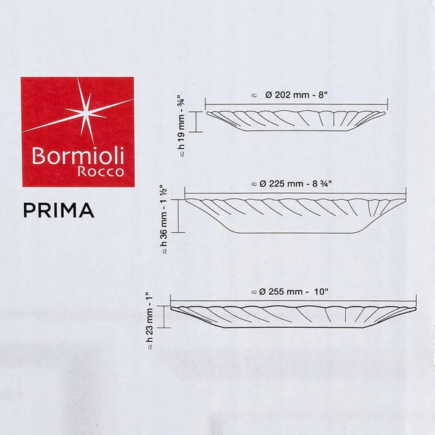 Bormioli Rocco Prima serviesset 18 delig 6 persoons Italiaans design Opaal glas Wit