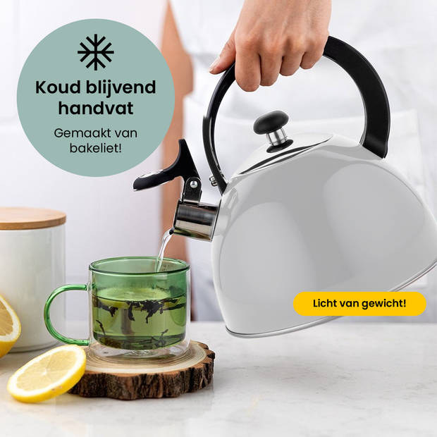 Florina Brillo fluitketel 2,5L voor alle warmtebronnen - Waterketel - Lichtgrijs