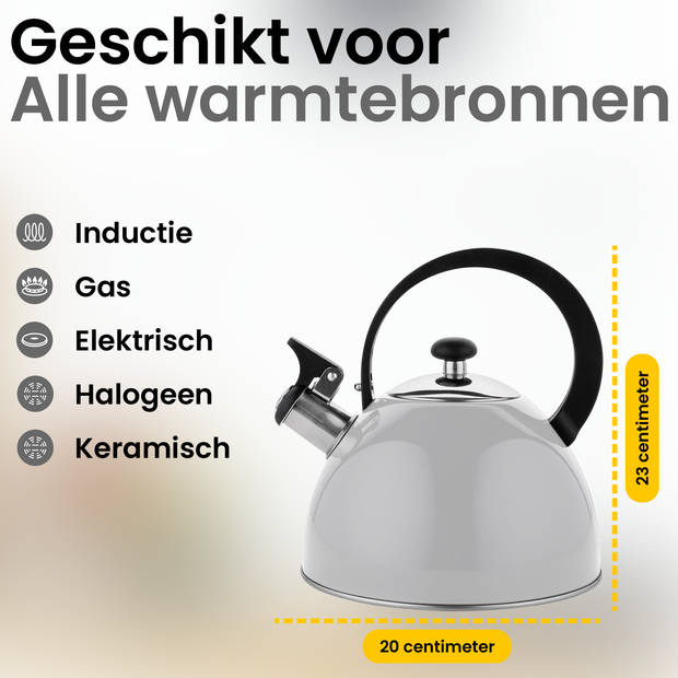 Florina Brillo fluitketel 2,5L voor alle warmtebronnen - Waterketel - Lichtgrijs