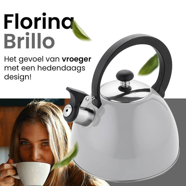 Florina Brillo fluitketel 2,5L voor alle warmtebronnen - Waterketel - Lichtgrijs