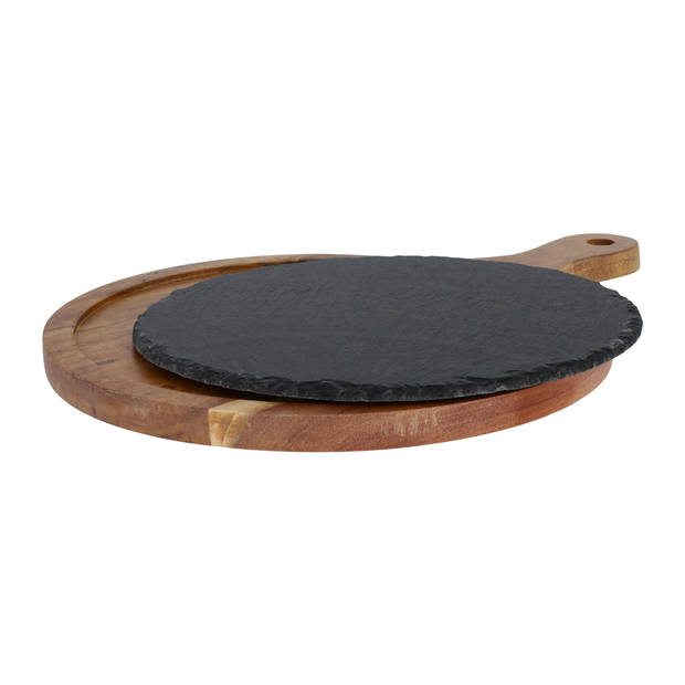 Krumble Serveerplank rond - M - Hout en Leisteen