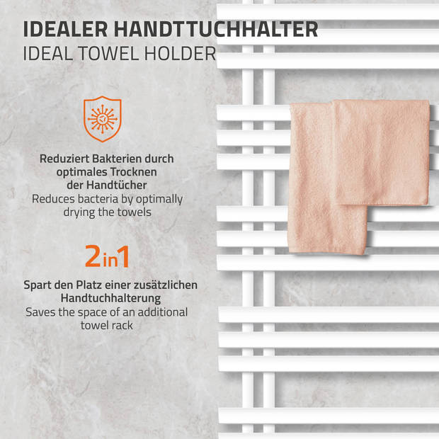 Designradiator "Iron M" met verwarmingselement 1200W Wit 500 x 1200 mm