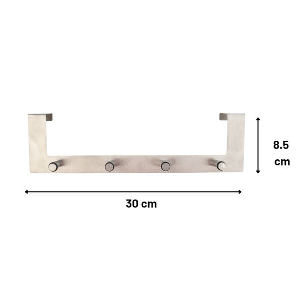 MISOU Deurkapstok - Deurhaak - Kapstok - Hangend - 4 Haken - Deurhanger - RVS