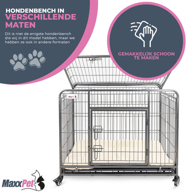 MaxxPet Hondenbench - Bench - Bench voor honden - Hondenbench Opvouwbaar - Verrijdbaar - Incl. Plaid - 110x71x78 cm