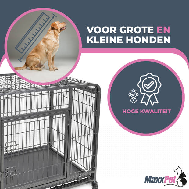 MaxxPet Hondenbench - Bench - Bench voor honden - Honden Bench Opvouwbaar - Verrijdbaar - Incl. Plaid - 94 x 58 x 70 cm