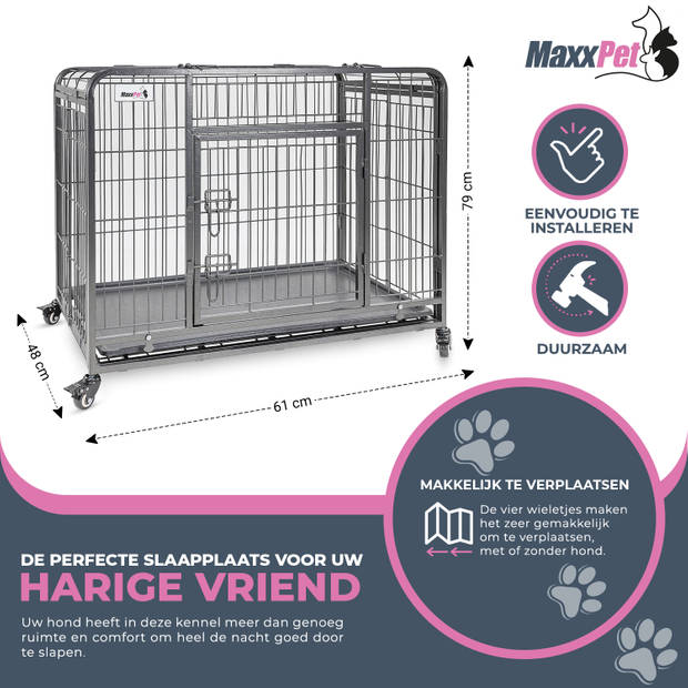 MaxxPet Hondenbench - Bench - Bench voor honden - Hondenbench Opvouwbaar - Incl. Plaid - Verrijdbaar - 79x48x61 cm