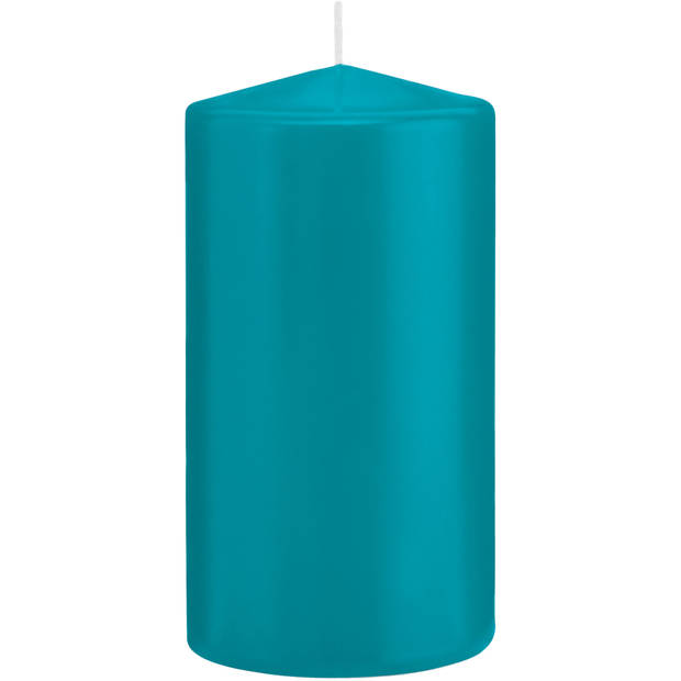 Trend Candles - Stompkaarsen met glazen onderzetters set van 2x stuks - turquoise blauw 8 x 15 cm - Stompkaarsen