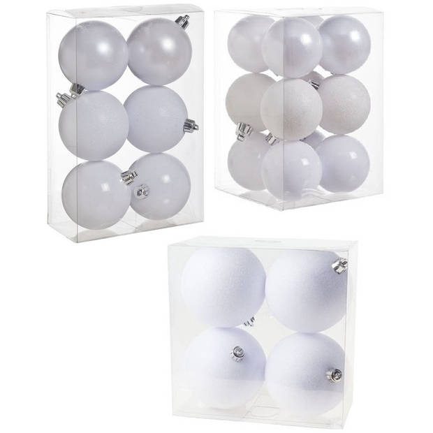 Kerstversiering set kerstballen wit 6 - 8 - 10 cm - pakket van 62x stuks - Kerstbal