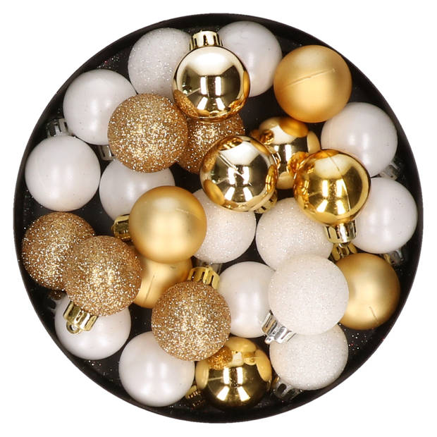 28x stuks kunststof kerstballen goud en wit mix 3 cm - Kerstbal