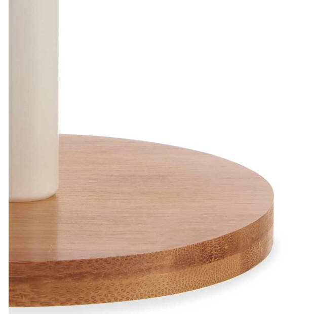 Stijlvolle basic bamboe hout/metalen keukenrolhouder hout/wit 15 x 34 cm - Keukenrolhouders