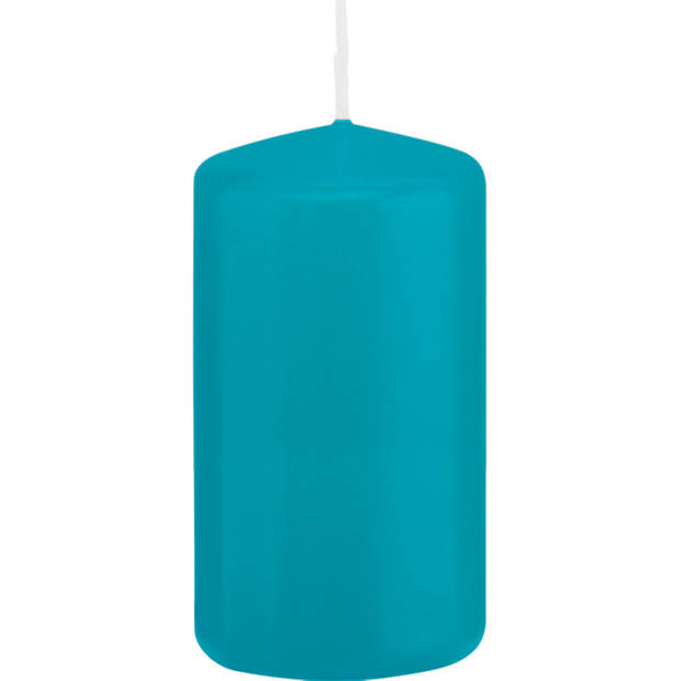 Trend Candles - Stompkaarsen met glazen onderzetters set van 2x stuks - Turquoise blauw 6 x 12 cm - Stompkaarsen