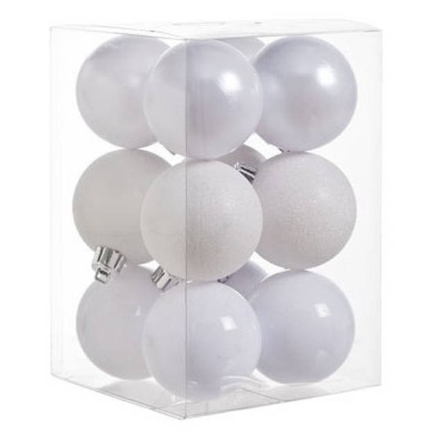 Kerstversiering set kerstballen met piek wit 6 - 8 cm - pakket van 37x stuks - Kerstbal