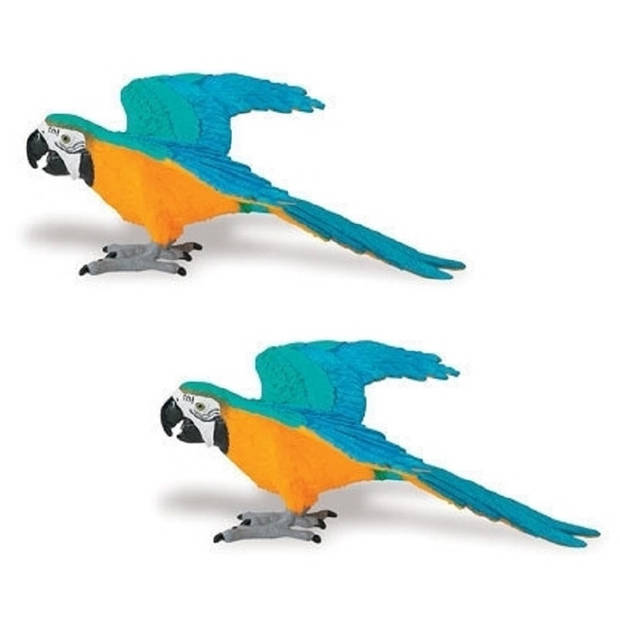 Set van 2x stuks speelgoed dieren figuur blauwe Ara papegaai van plastic 10 cm - Speelfiguren