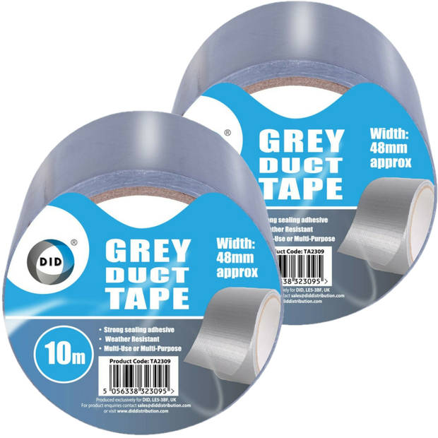 DID duct tape/reparatietape grijs 2 stuks 10 meter x 48 mm - Tape (klussen)