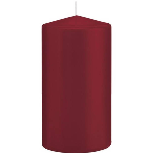 Trend Candles - Stompkaarsen met glazen onderzetters set van 2x stuks - bordeaux rood 8 x 15 cm - Stompkaarsen