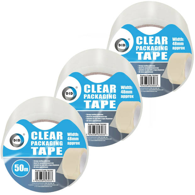 DID verpakkingstape transparant 3 stuks 50 meter x 48 mm - Tape (klussen)