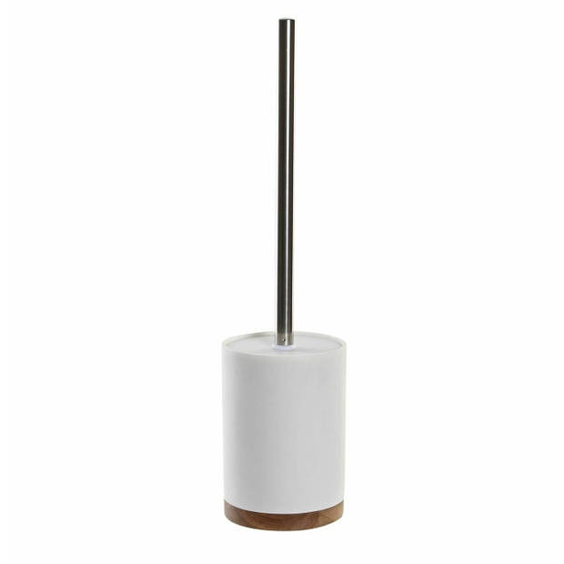 2x stuks WC/Toiletborstel in houder wit keramiek/acacia hout 41x10 cm - Toiletborstels
