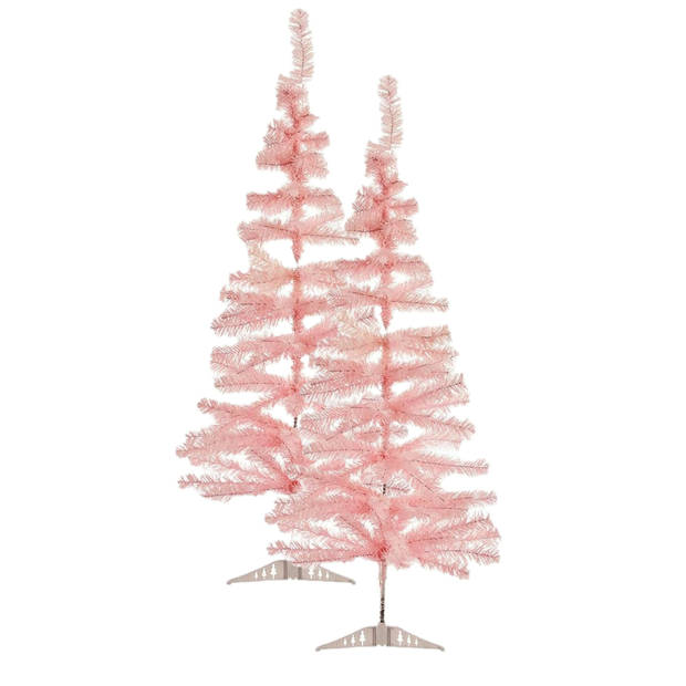 2x stuks kleine lichtroze kerstbomen van 120 cm - Kunstkerstboom