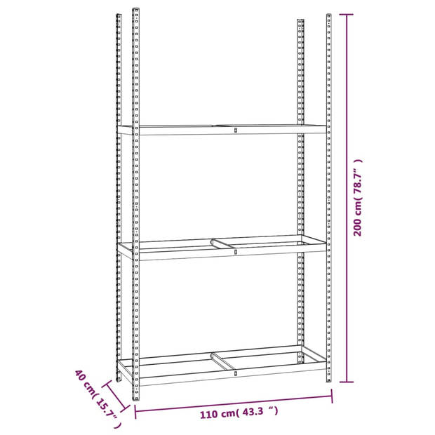 The Living Store Bandenrek 110x40x200cm - Zilver - Gegalvaniseerd staal - Draagvermogen 795kg - 3 verstelbare schappen