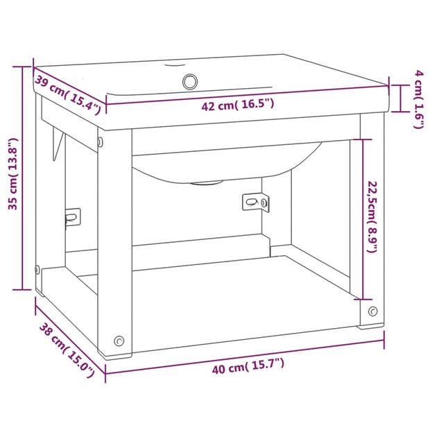 vidaXL Wastafelframe met inbouwwastafel ijzer zwart