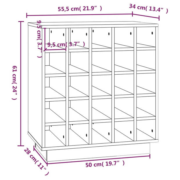 The Living Store Wijnkast Massief Grenenhout - Wijnopslag voor 25 flessen - Stabiel frame - 55.5 x 34 x 61 cm - Zwart