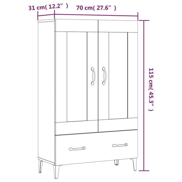 vidaXL Hoge kast 70x31x115 cm bewerkt hout bruin eikenkleur