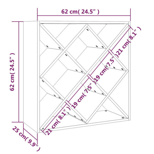 vidaXL Wijnkast 62x25x62 cm massief grenenhout