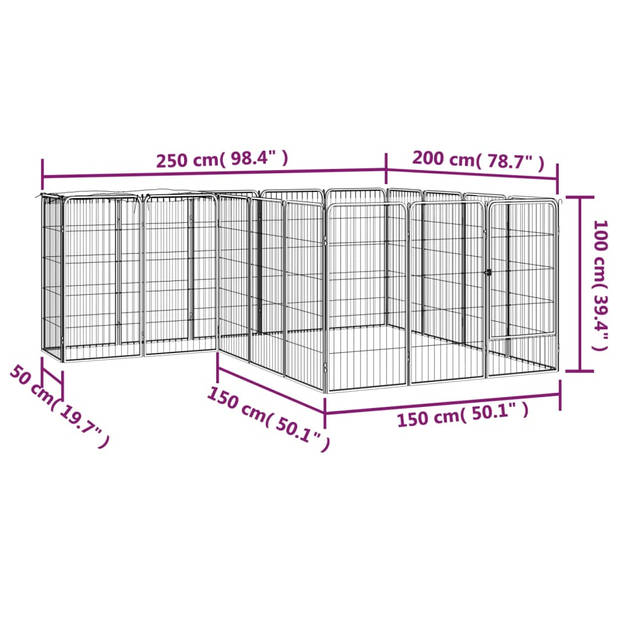 vidaXL Hondenkennel 18 panelen 50 x 100 cm gepoedercoat staal zwart