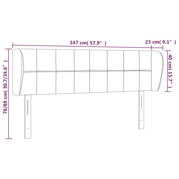 vidaXL Hoofdbord met randen 147x23x78/88 cm stof zwart