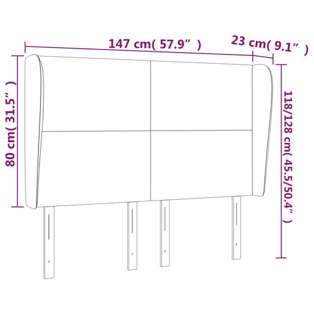 vidaXL Hoofdbord met randen 147x23x118/128 cm fluweel lichtgrijs