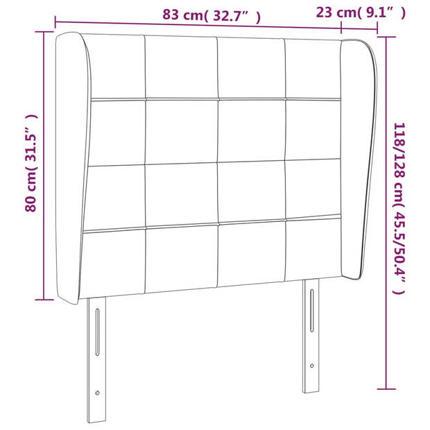 vidaXL Hoofdbord met randen 83x23x118/128 cm fluweel lichtgrijs