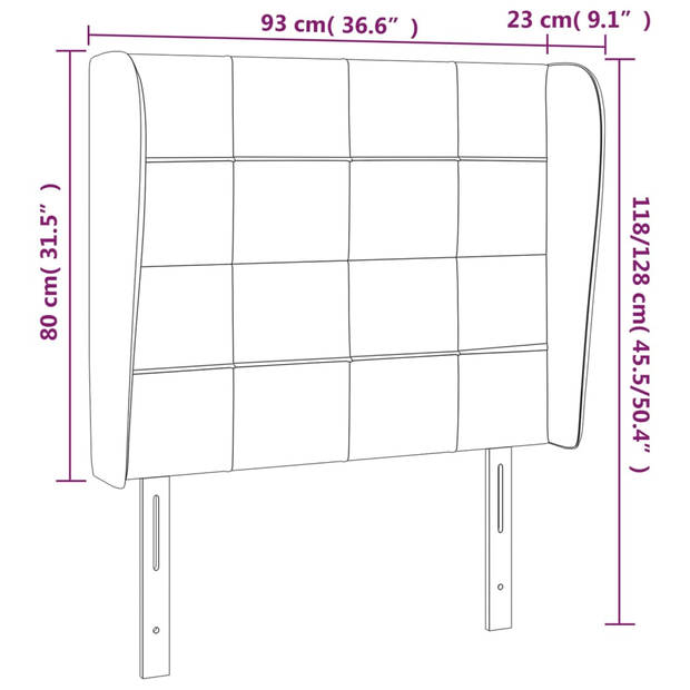 vidaXL Hoofdbord met randen 93x23x118/128 cm fluweel zwart