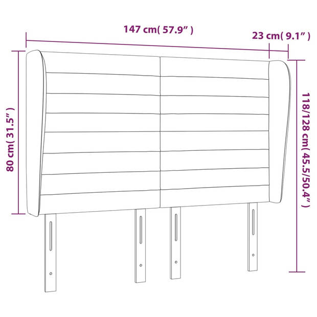 vidaXL Hoofdbord met randen 147x23x118/128 cm stof taupe