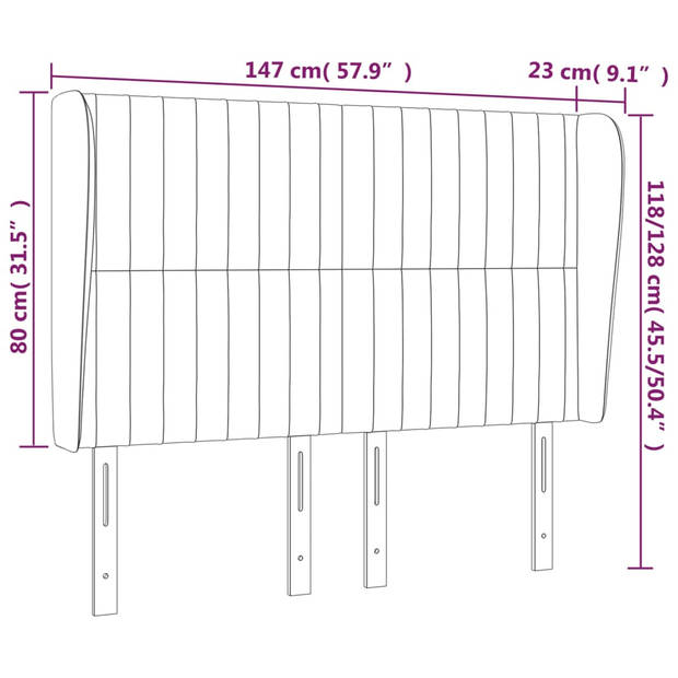 vidaXL Hoofdbord met randen 147x23x118/128 cm fluweel donkergrijs