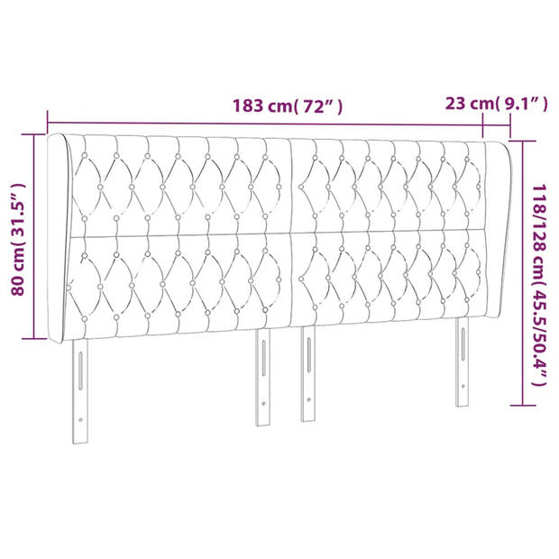 vidaXL Hoofdbord met randen 183x23x118/128 cm stof lichtgrijs