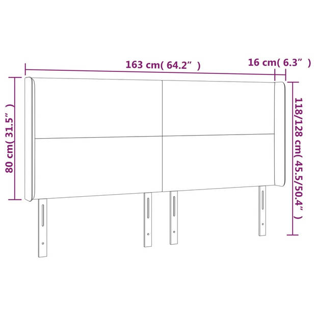 vidaXL Hoofdbord met randen 163x16x118/128 cm stof zwart