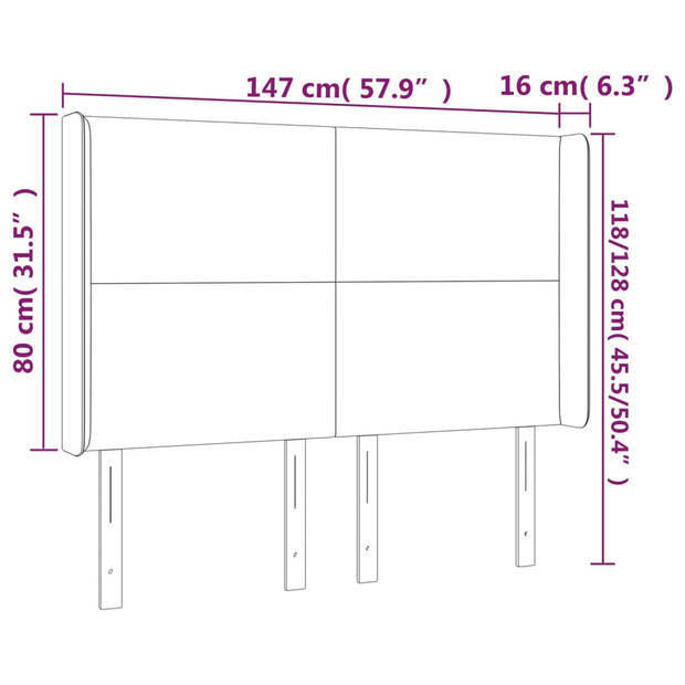 vidaXL Hoofdbord met randen 147x16x118/128 cm fluweel donkergroen