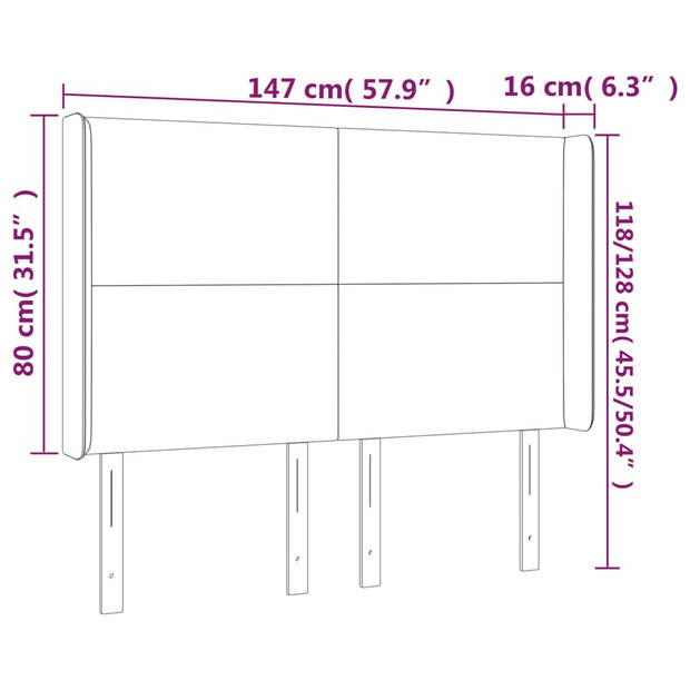 vidaXL Hoofdbord LED 147x16x118/128 cm kunstleer grijs