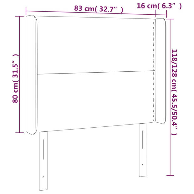 vidaXL Hoofdbord met randen 83x16x118/128 cm stof donkerbruin