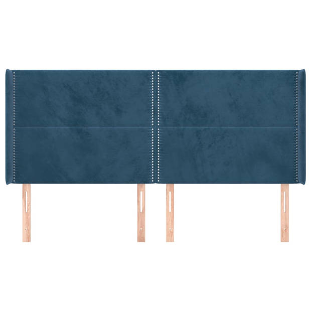 vidaXL Hoofdbord met randen 183x16x118/128 cm fluweel donkerblauw