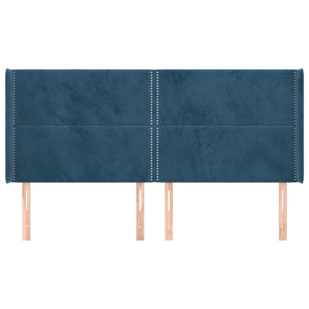 vidaXL Hoofdbord met randen 203x16x118/128 cm fluweel donkerblauw