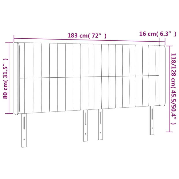 vidaXL Hoofdbord LED 183x16x118/128 cm fluweel donkergrijs