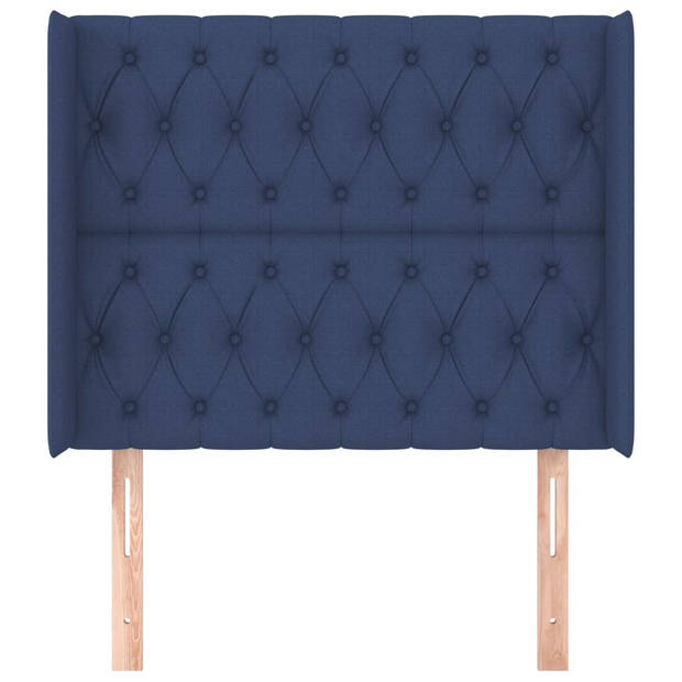 vidaXL Hoofdbord met randen 93x16x118/128 cm stof blauw