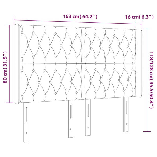 vidaXL Hoofdbord met randen 163x16x118/128 cm stof zwart