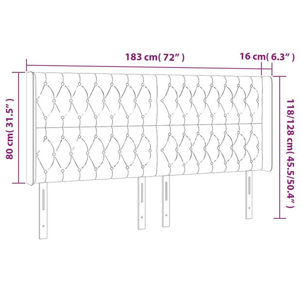 vidaXL Hoofdbord met randen 183x16x118/128 cm stof donkerbruin