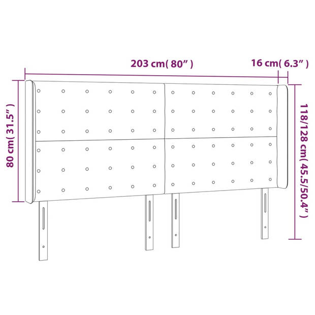 vidaXL Hoofdbord met randen 203x16x118/128 cm fluweel lichtgrijs